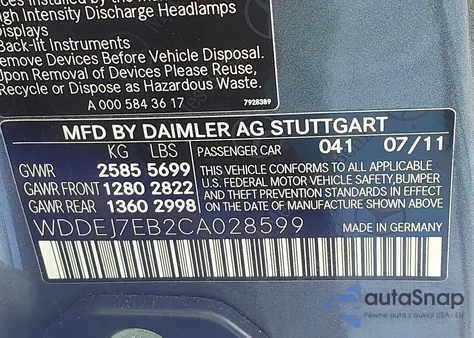 2012 Mercedes-Benz Cl 63 Amg z USA, uszkodzony, nr VIN WDDEJ7EB2CA028599